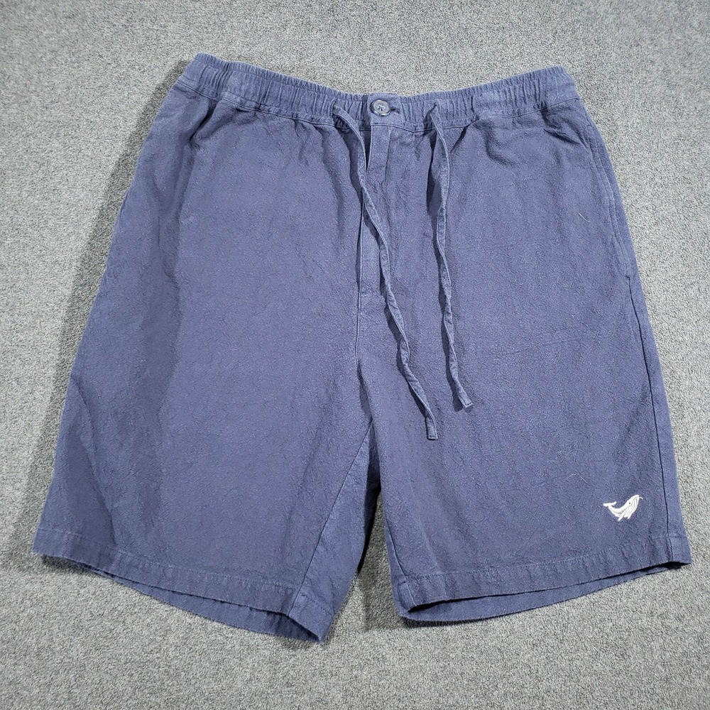 Yiume Linen Cotton‎ Shorts Men Medium Blue Bermuda Drawstring Beach Hawaiian